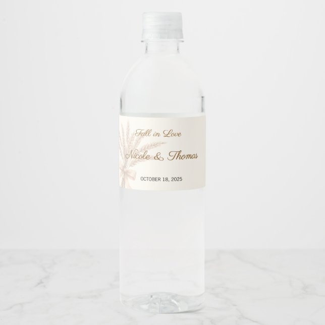 Fall in Love Wedding, Bride to Be Water Bottle Label (Front)