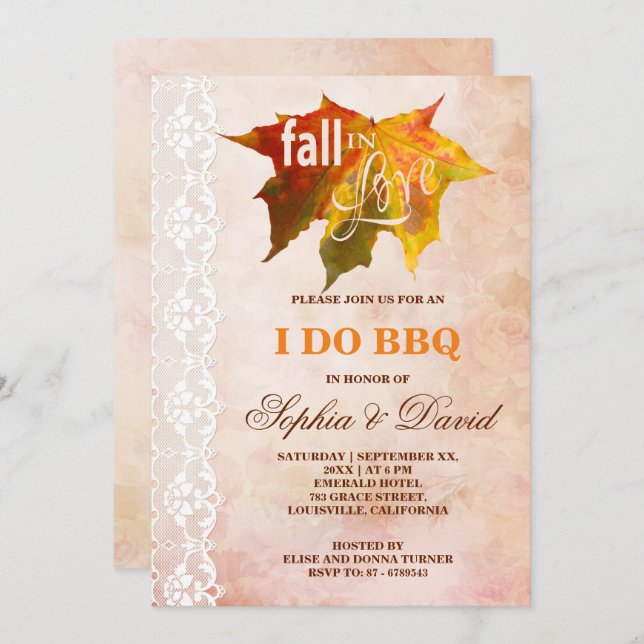Fall in Love Wedding I DO BBQ Invitation (Front/Back)