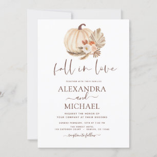 Fall in Love Wedding Pampas Grass Pumpkin Invitation