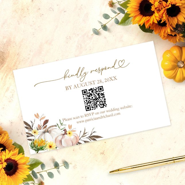 Fall in Love Wedding QR Online RSVP Card (Creator Uploaded)