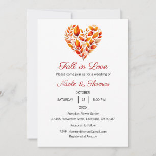 Fall in Love Wedding, Reception, Ceremony Invitation