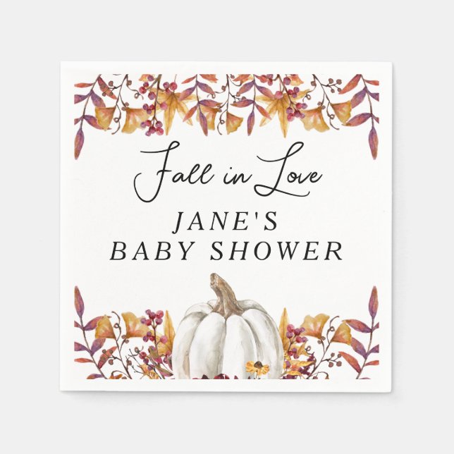 Fall in Love White Pumpkin Baby Shower Napkin (Front)
