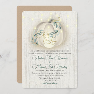 Fall in Love White Pumpkin & Lights Rustic Wedding Invitation