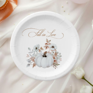 Fall in Love White Pumpkin Paper Plate