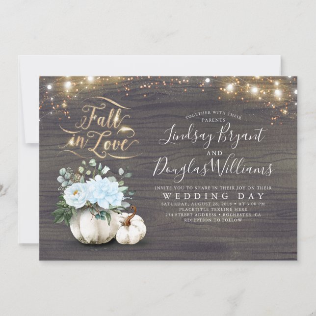 Fall in Love White Pumpkin Rustic Fall Wedding Inv Invitation (Front)