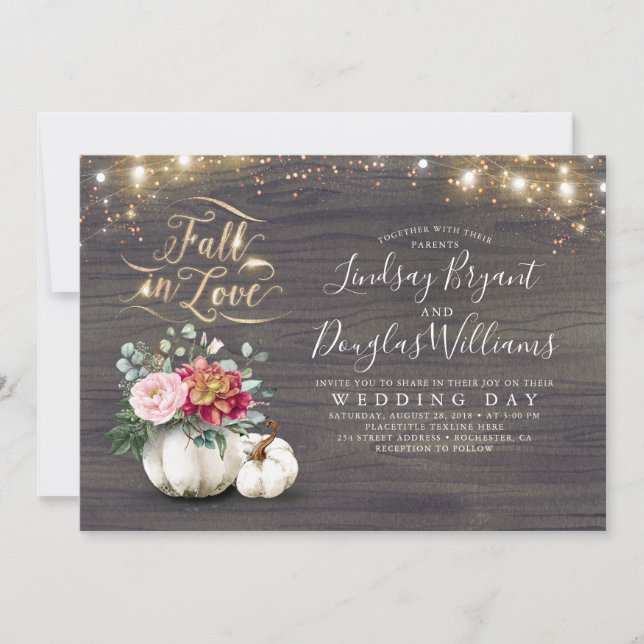 Fall in Love White Pumpkin Rustic Fall Wedding Invitation (Front)