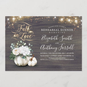 Fall in Love White Pumpkin Rustic Rehearsal Dinner Invitation