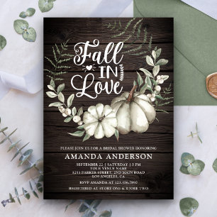 Fall in Love White Pumpkin Sage Wood Bridal Shower Invitation