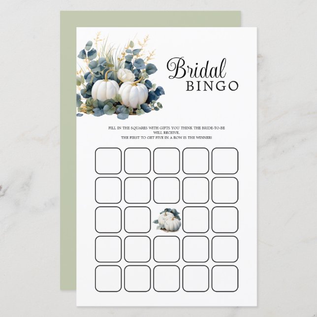 Fall in Love White pumpkins Bridal Shower Bingo (Front/Back)