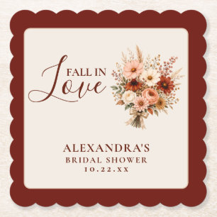 Fall In Love Wildflower Floral Boho Bridal Shower Paper Coaster