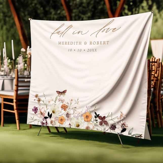 Fall in Love Wildflowers Wedding Photo Backdrop Tapestry (Creator Uploaded)