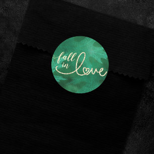 Fall in Love with Autumn   Emerald Green and Gold Classic Round Sticker