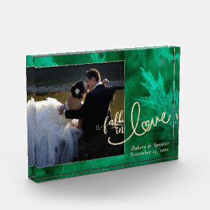 Fall in Love with Autumn Green and Gold Wedding Photo Block