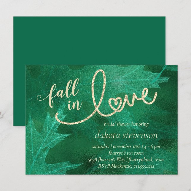 Fall in Love with Autumn | Green Bridal Shower Invitation (Front/Back)
