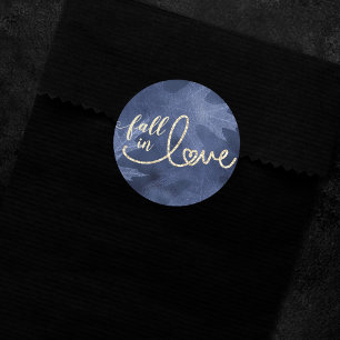 Fall in Love with Autumn Navy Blue and Gold Classic Round Sticker