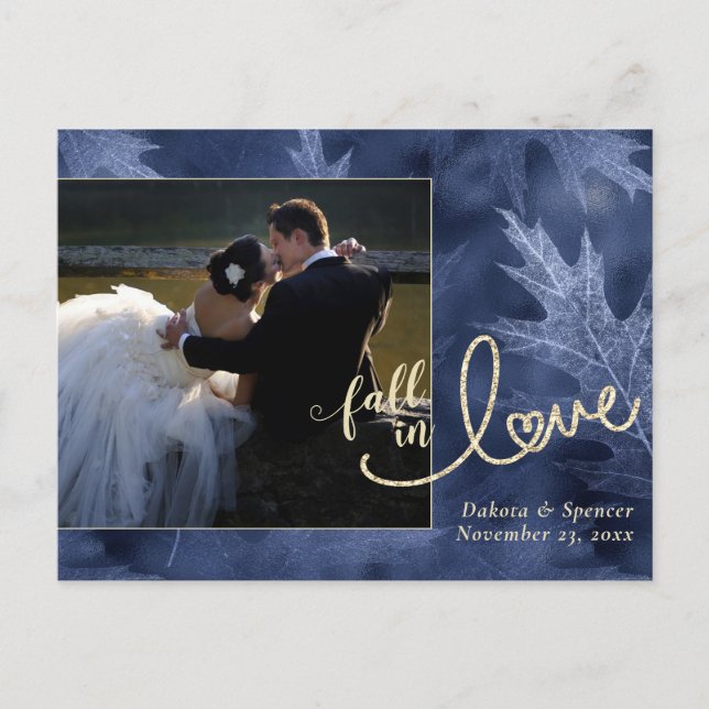 Fall in Love with Autumn | Navy Blue Gold Thanks Postcard (Front)