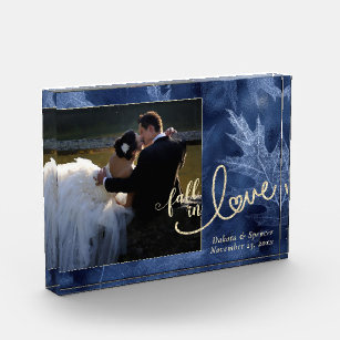 Fall in Love with Autumn   Navy Blue Gold Wedding Photo Block