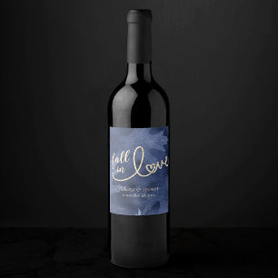 Fall in Love with Autumn Navy Blue Gold Wedding Wine Label