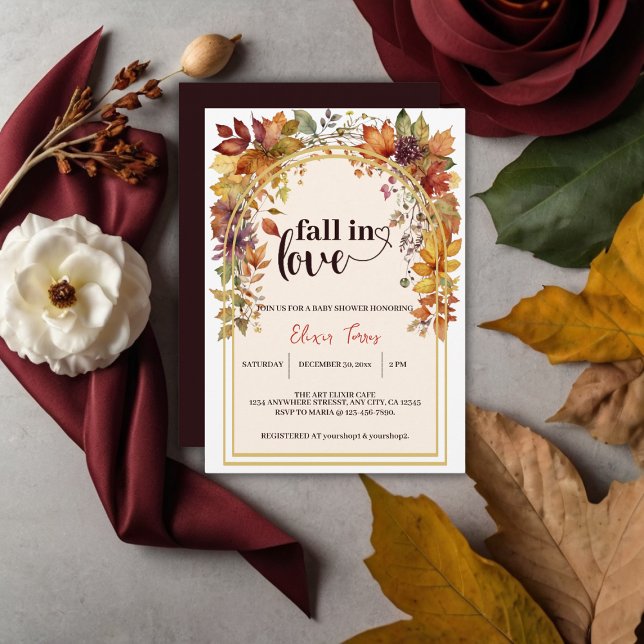 Fall In Love With Baby Autumn Leaves Shower Invitation (Creator Uploaded)