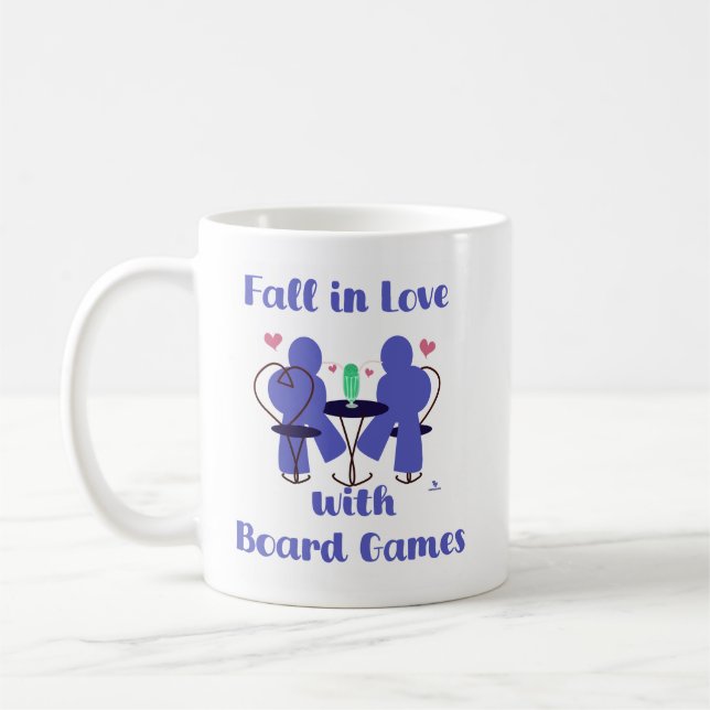 Fall In Love With Board Games Meeple Motto Coffee Mug (Left)
