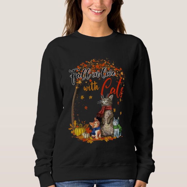 Fall In Love With Cats Autumn Leaves Thanksgiving Sweatshirt (Front)
