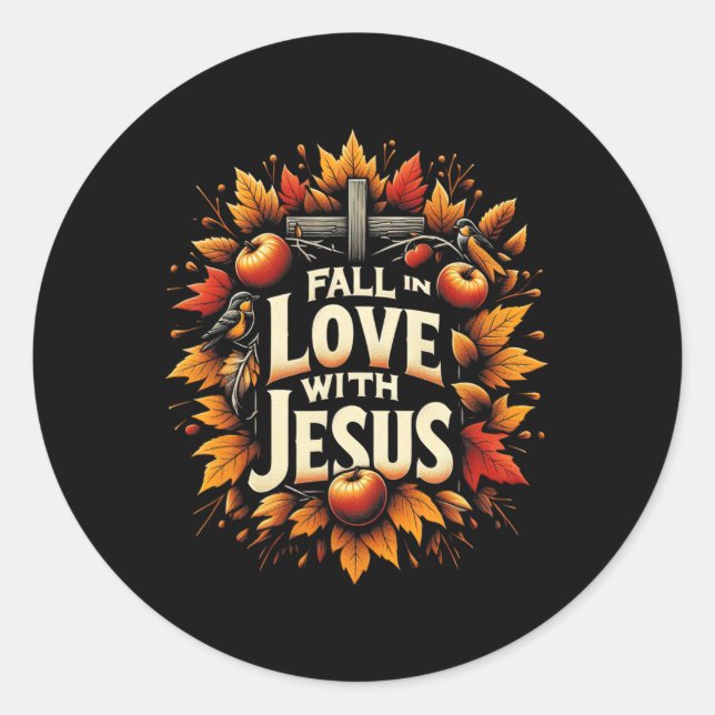 Fall In Love With Jesus Autumn Christian Thanksgiv Classic Round Sticker (Front)