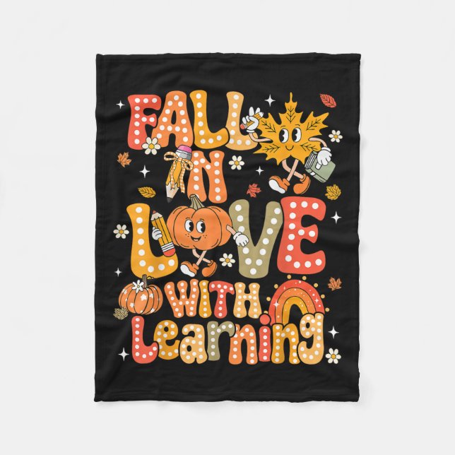 Fall In Love With Learning Autumn Thanksgiving Pum Fleece Blanket (Front)