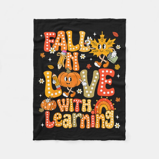 Fall In Love With Learning Autumn Thanksgiving Pum Fleece Blanket (Front)