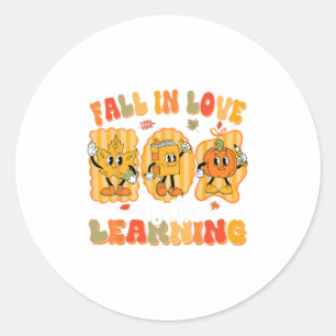 Fall In Love With Learning Funny Teacher Autumn Pu Classic Round Sticker