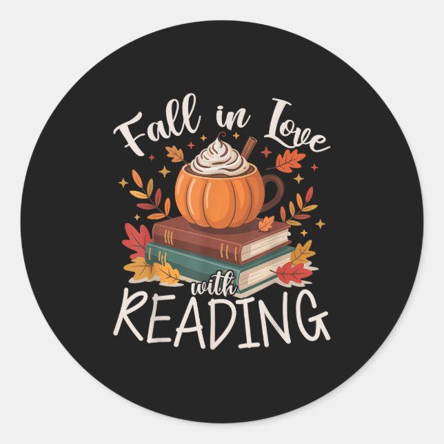 Fall In Love With Reading Autumn Librarian Cute Bo Classic Round Sticker (Front)