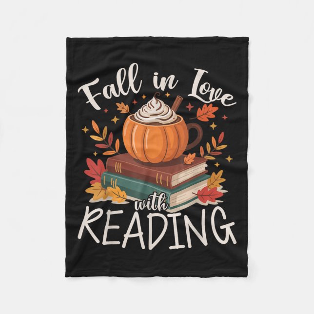 Fall In Love With Reading Autumn Librarian Cute Bo Fleece Blanket (Front)