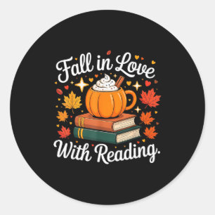 Fall In Love With Reading Autumn Pumpkin Mug Book Classic Round Sticker