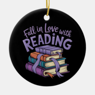 Fall in Love with Reading Cosy Books Autumn Vibes Ceramic Ornament