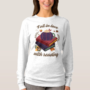 Fall In Love With Reading- Pumpkin - Autumn Leaves T-Shirt