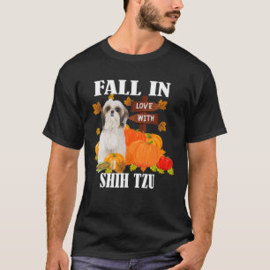 Fall In Love With Shih Tzu Funny Pumpkin Dog Lover T-Shirt