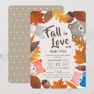 Fall in Love Woodland Animals Brown Baby Shower Invitation
