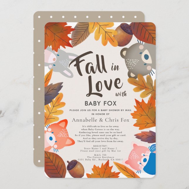 Fall in Love Woodland Animals Brown Shower by Mail Invitation (Front/Back)