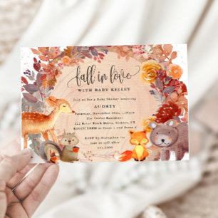 Fall in Love Woodland Animals, Rustic Baby Shower Invitation