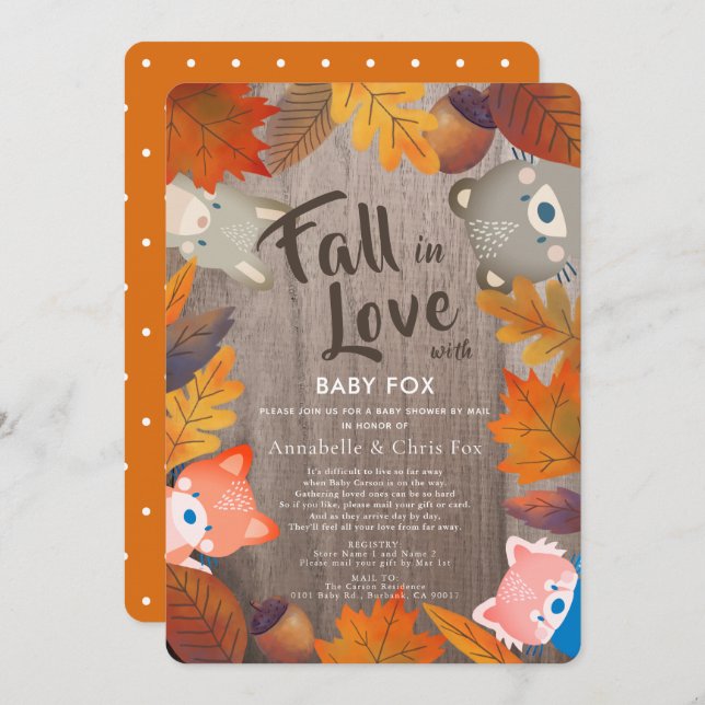 Fall in Love Woodland Animals Wood Shower by Mail Invitation (Front/Back)