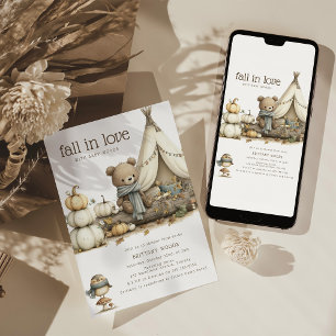 Fall In Love Woodland Bear Baby Shower Invitation