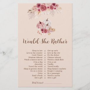 Fall In love Would She Rather Bridal Shower Game