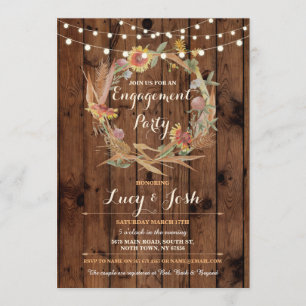 Fall in Love Wreath Engagement Party Wood Invite