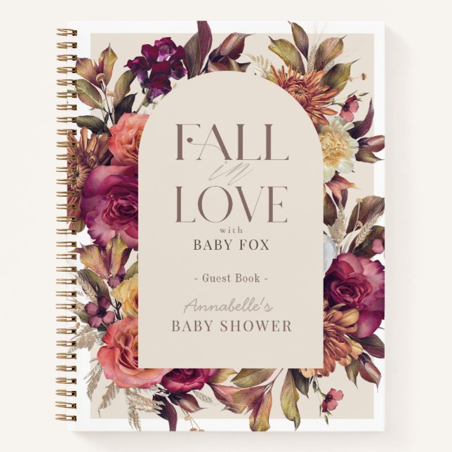 Fall in Love Wreath Tan Baby Shower Guest Book (Front)