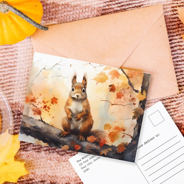 Fall in NY / Watercolor squirrel in Central Park Postcard (Fall in NY / Watercolor squirrel in Central Park Postcard)