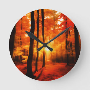 Fall in the Backwoods Round Clock