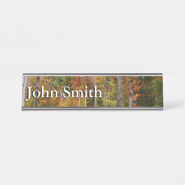 Fall in the Forest Colourful Autumn Photography Desk Name Plate (Front)