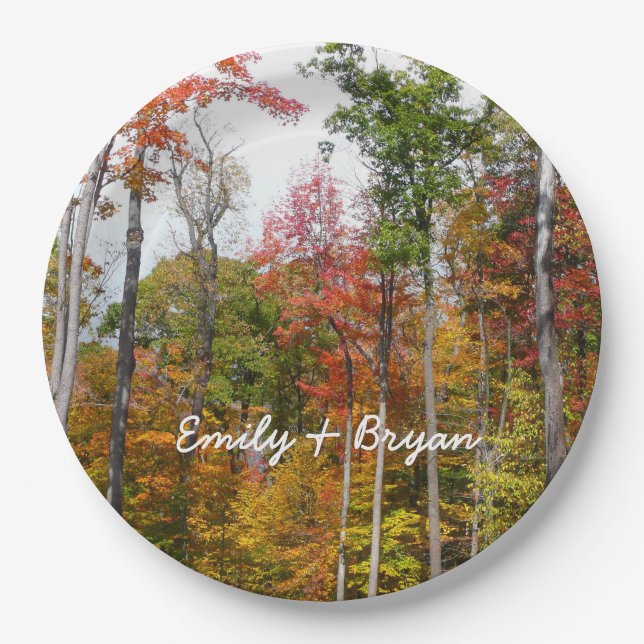 Fall in the Forest Colourful Autumn Photography Paper Plate (Front)