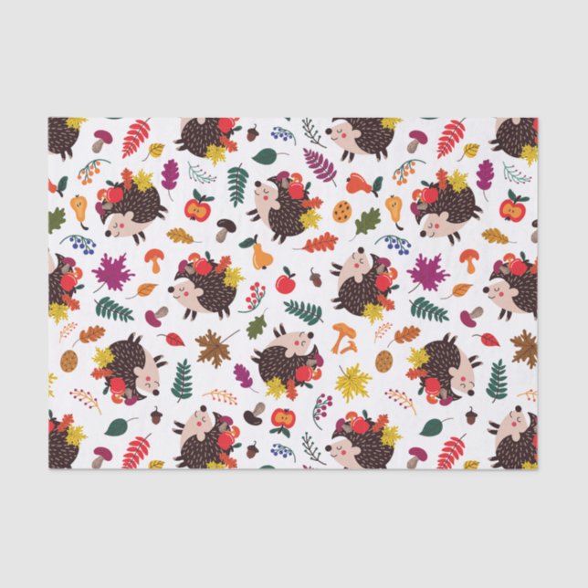 Fall in the Forest Cute Hedgehog with Fruit Tissue Paper (Front)