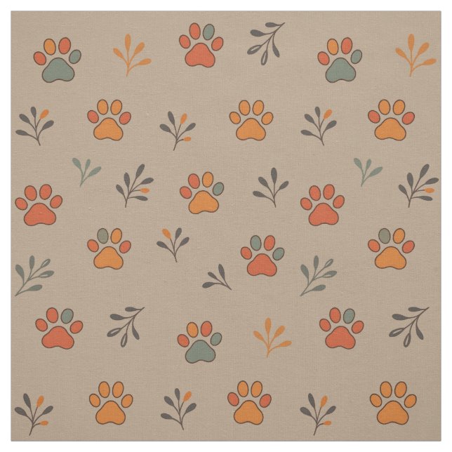 Fall Inspired Paw Print Cotton Fabric by the Yard (Swatch)
