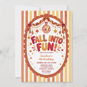 Fall Into Fun Autumn Birthday Party Disco Retro Invitation